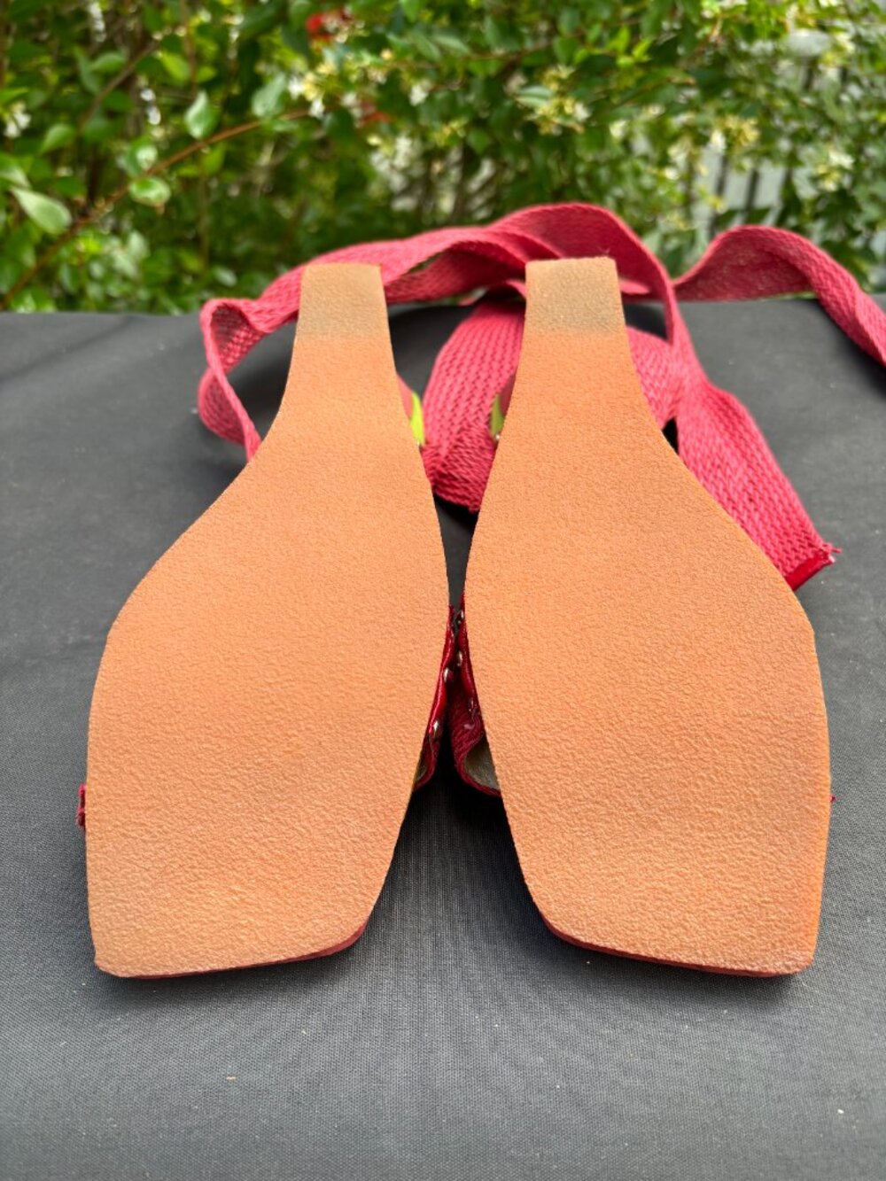 Paloma Barcelo Colorful Wood Wedge Sandals with Ballet Strap Ties Size 7 - Picture 9 of 10